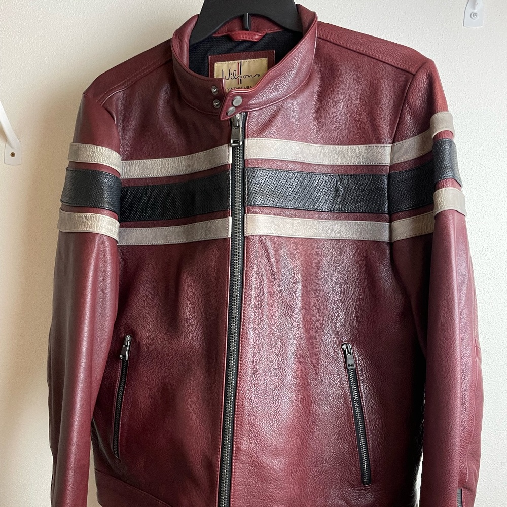Mens Striped Red Leather Jacket